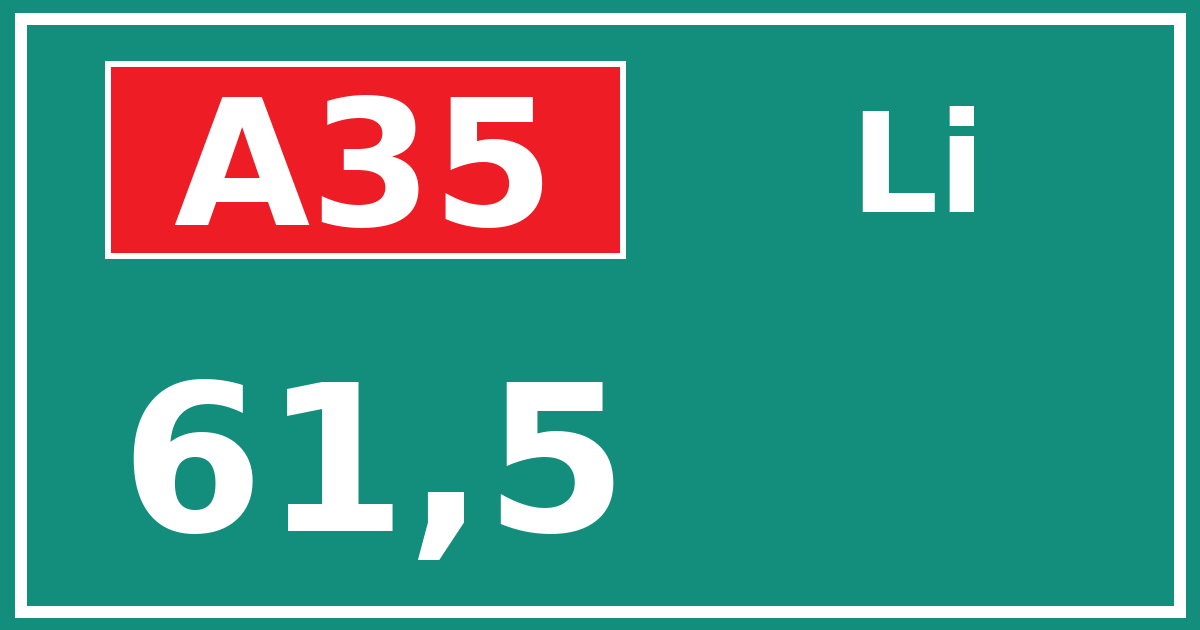 Hectometerbord A35 61,5 zijde Li