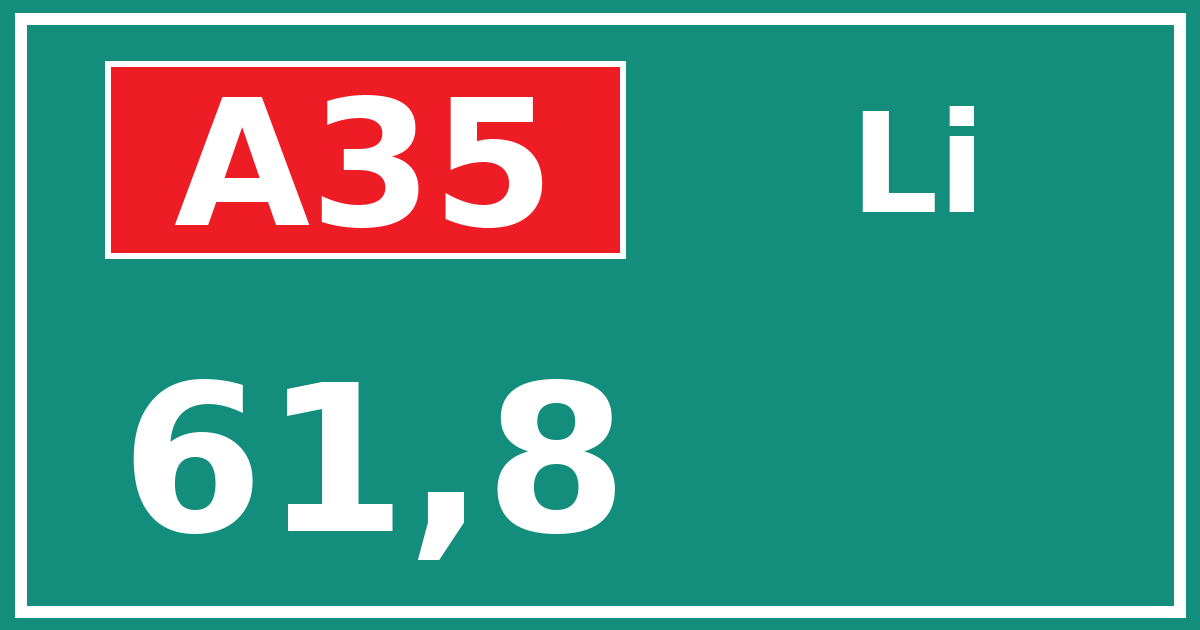 Hectometerbord A35 61,8 zijde Li