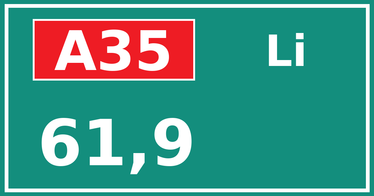 Hectometerbord A35 61,9 zijde Li