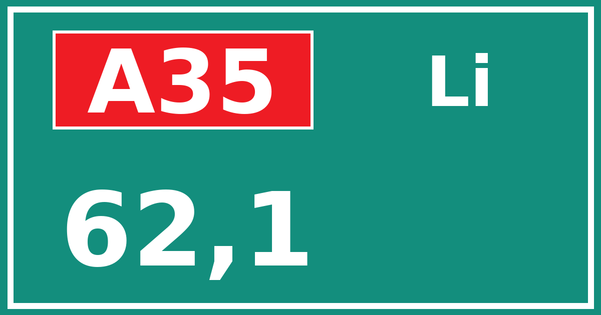 Hectometerbord A35 62,1 zijde Li