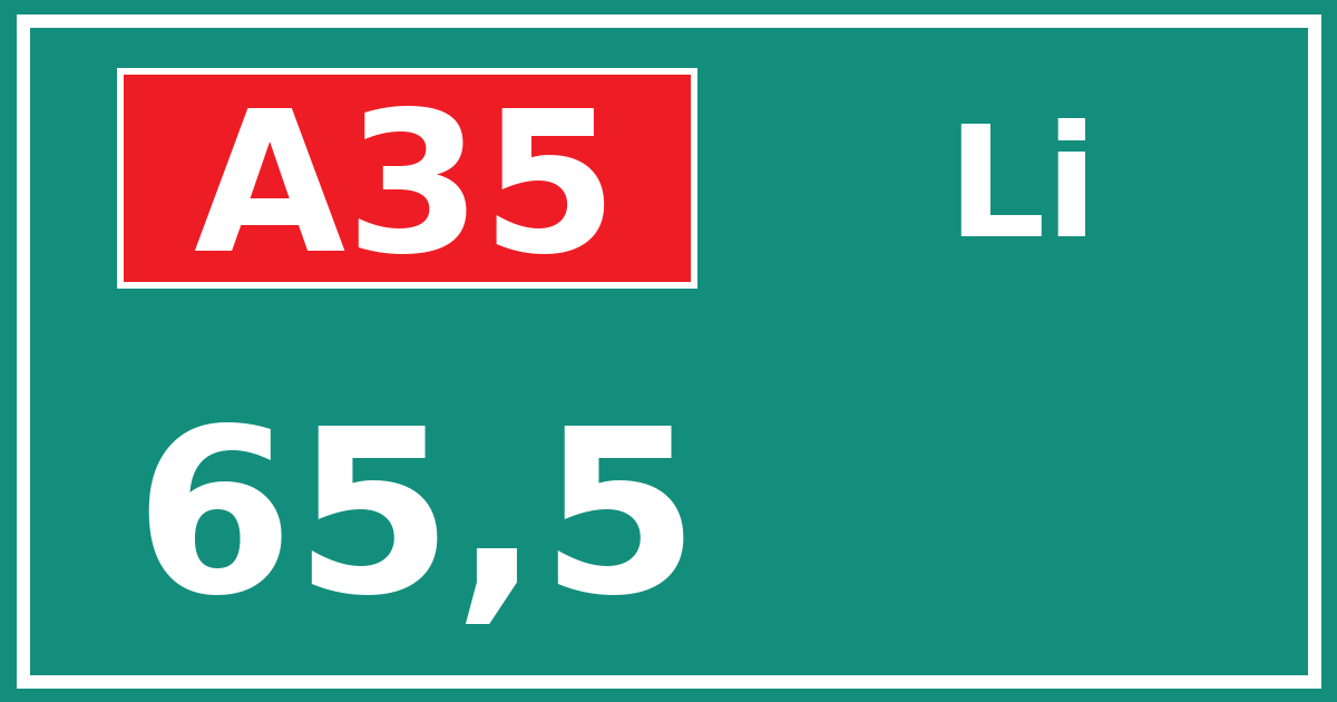 Hectometerbord A35 65,5 zijde Li