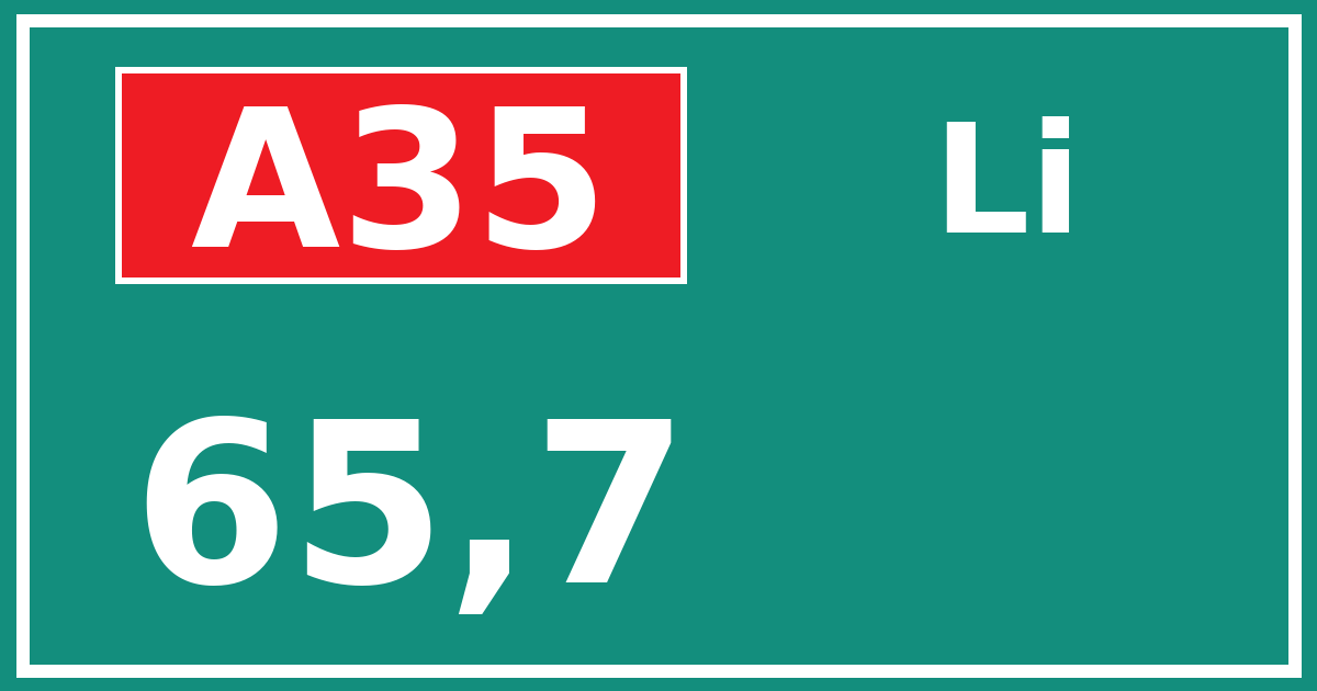 Hectometerbord A35 65,7 zijde Li
