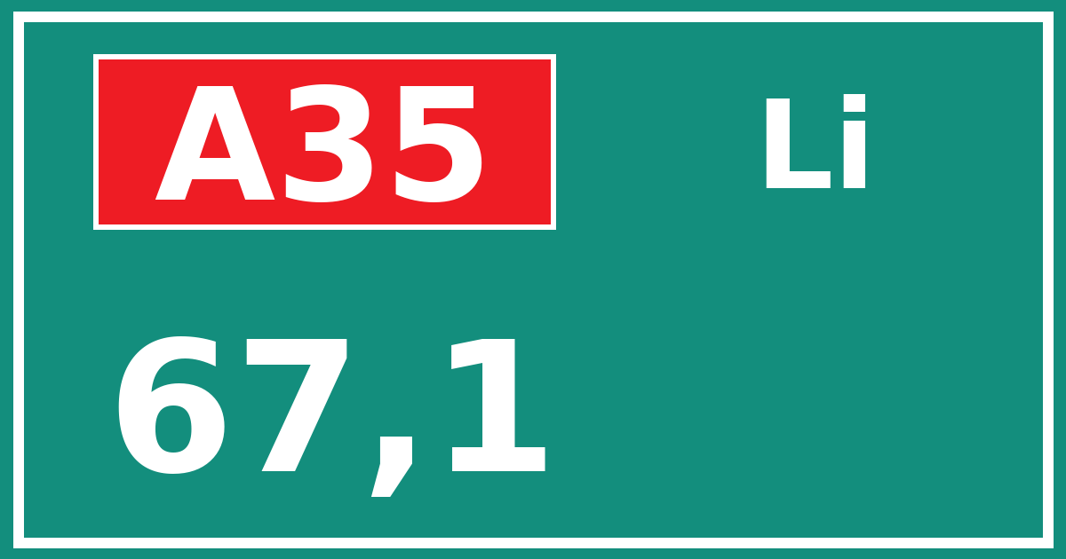 Hectometerbord A35 67,1 zijde Li