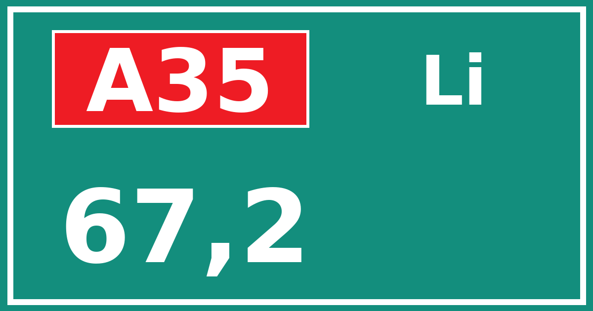 Hectometerbord A35 67,2 zijde Li