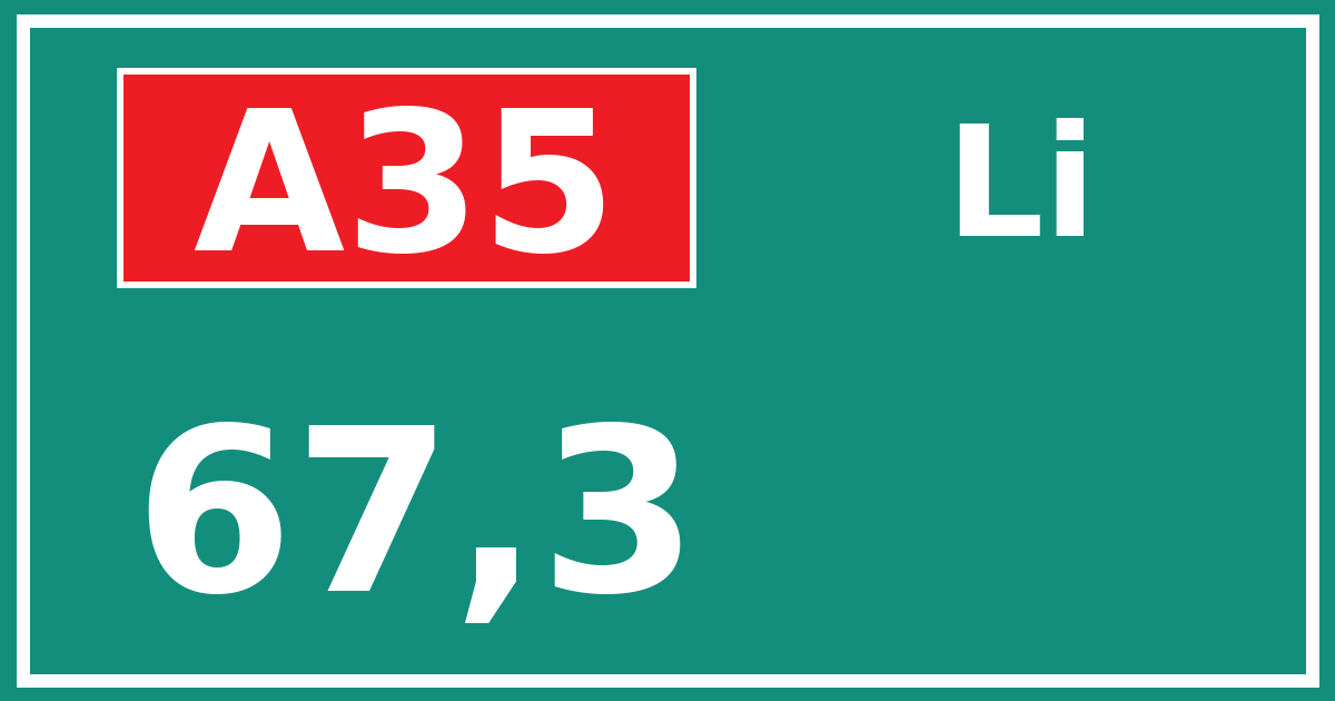Hectometerbord A35 67,3 zijde Li