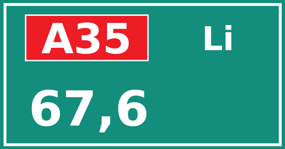Hectometerbord A35 67,6 zijde Li