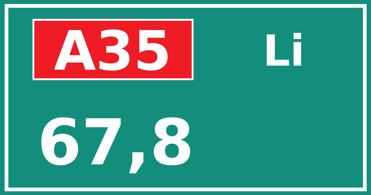 Hectometerbord A35 67,8 zijde Li