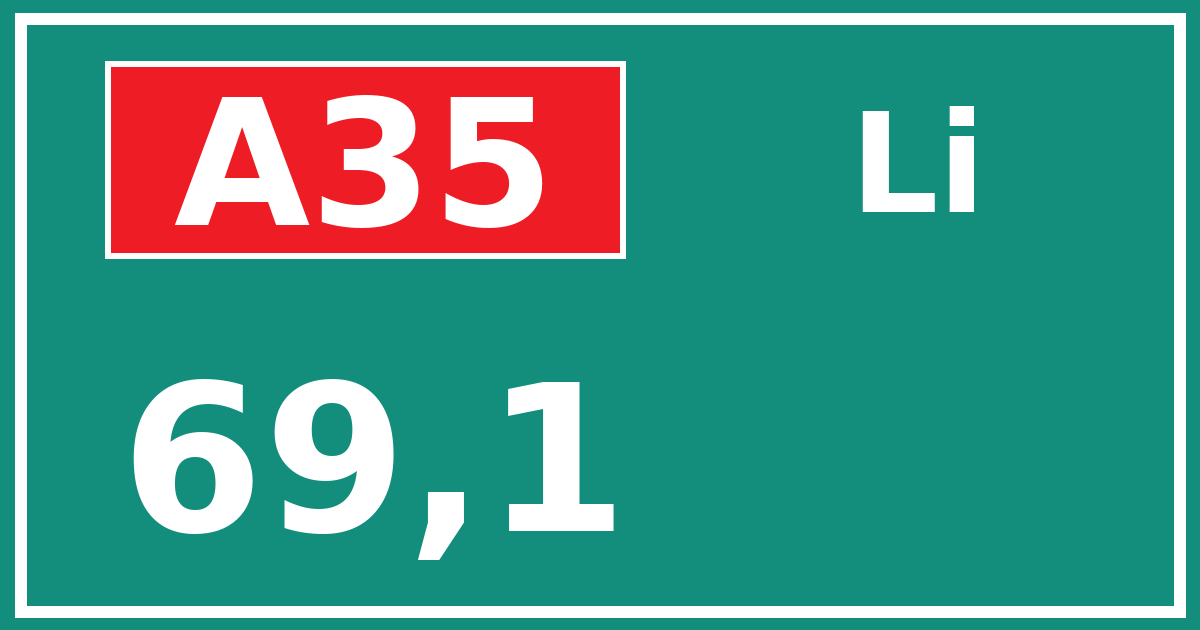 Hectometerbord A35 69,1 zijde Li