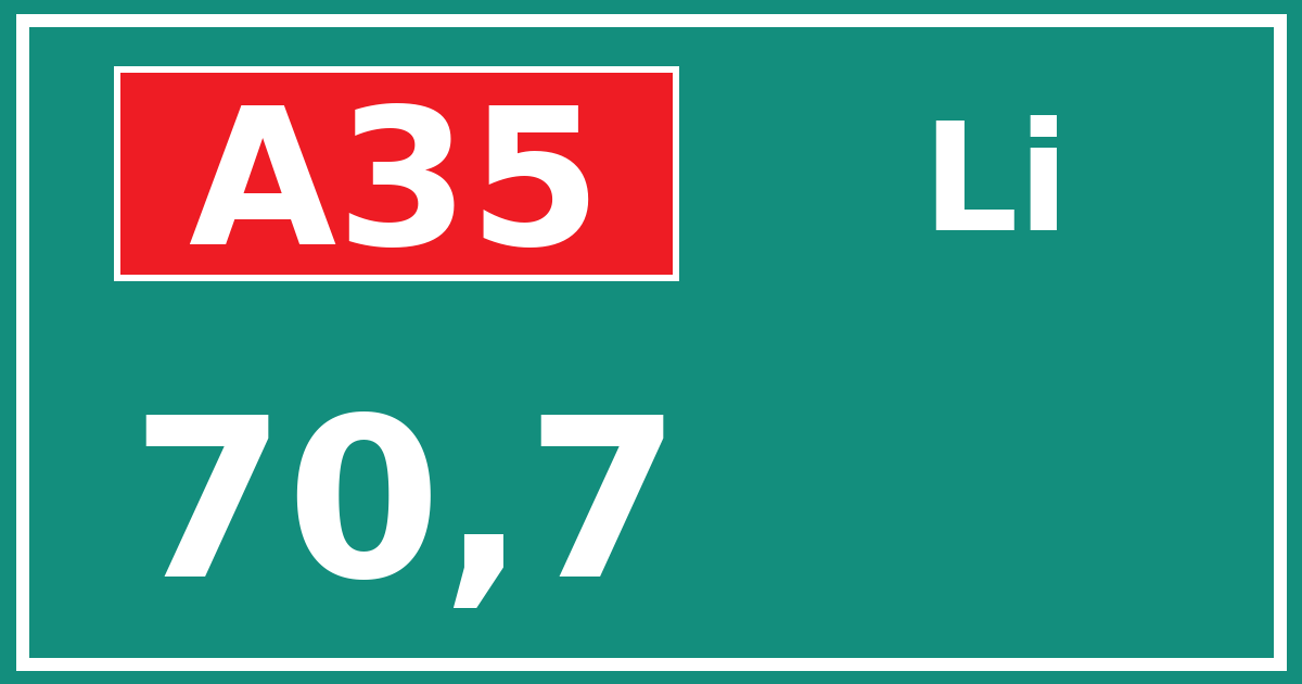 Hectometerbord A35 70,7 zijde Li
