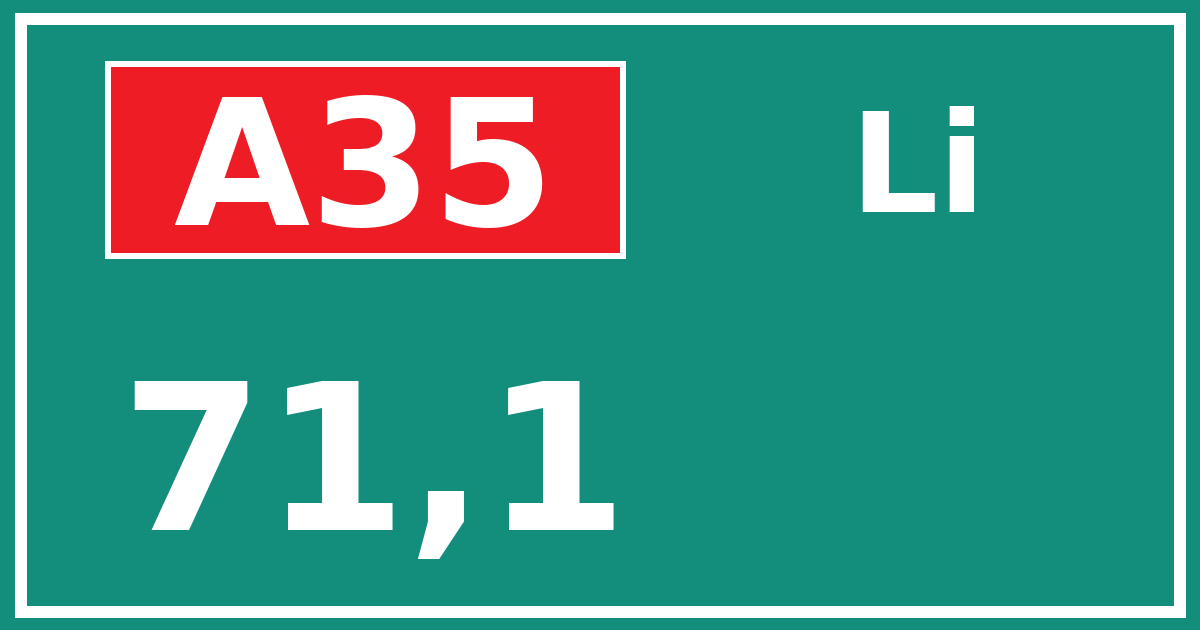 Hectometerbord A35 71,1 zijde Li