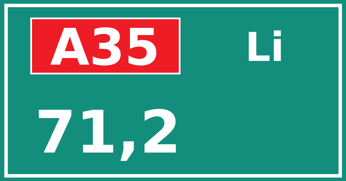 Hectometerbord A35 71,2 zijde Li