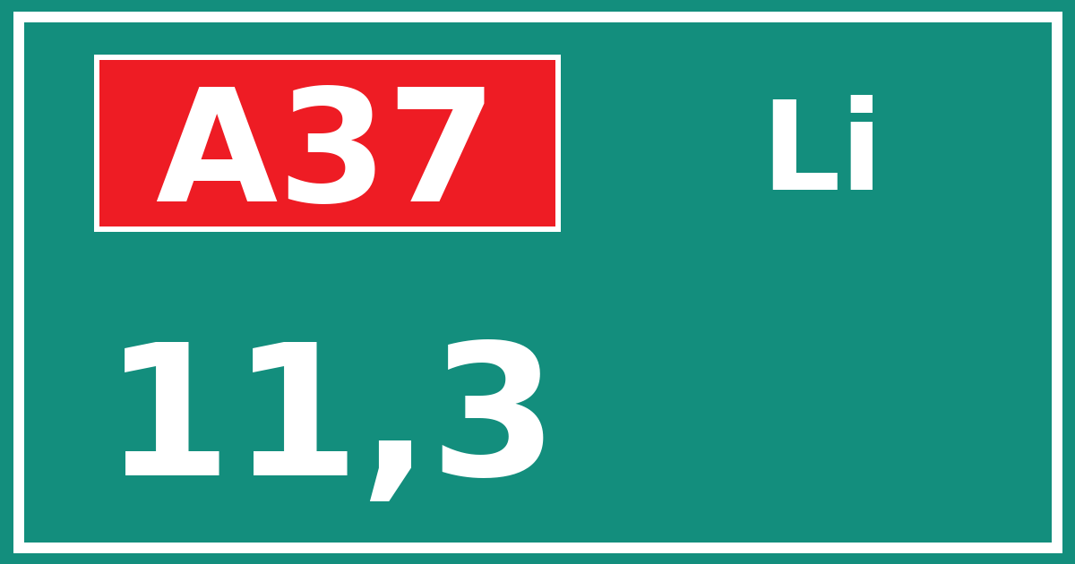 Hectometerbord A37 11,3 zijde Li