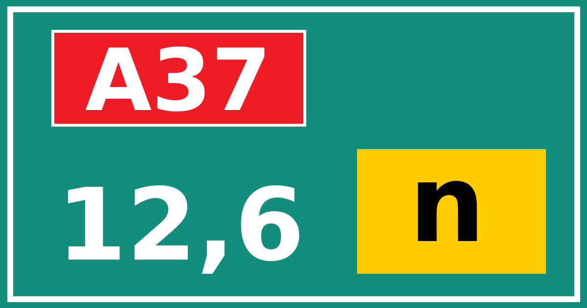 Hectometerbord A37 12,6 letter n