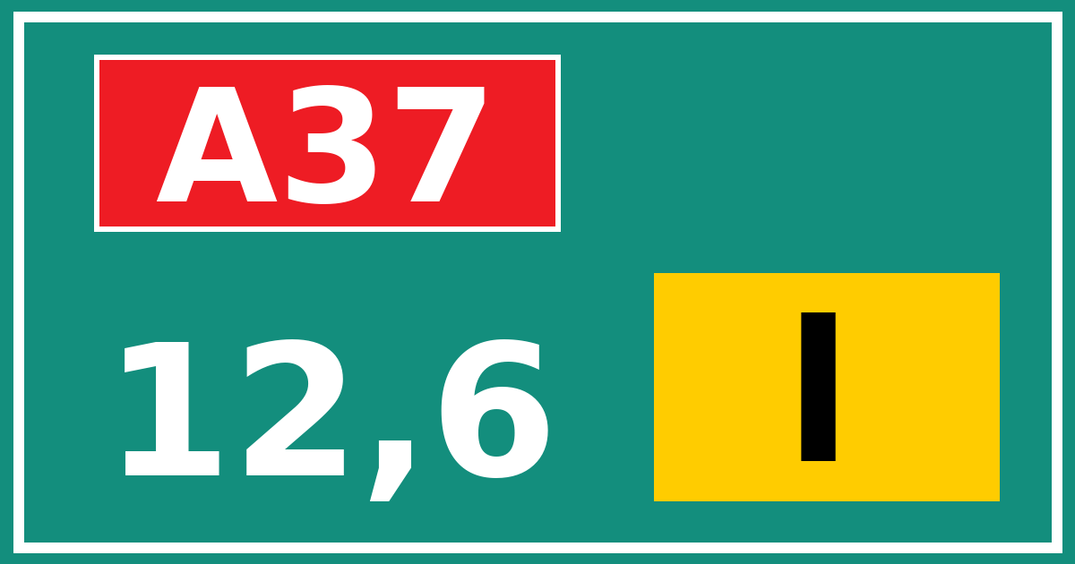 Hectometerbord A37 12,6 letter l