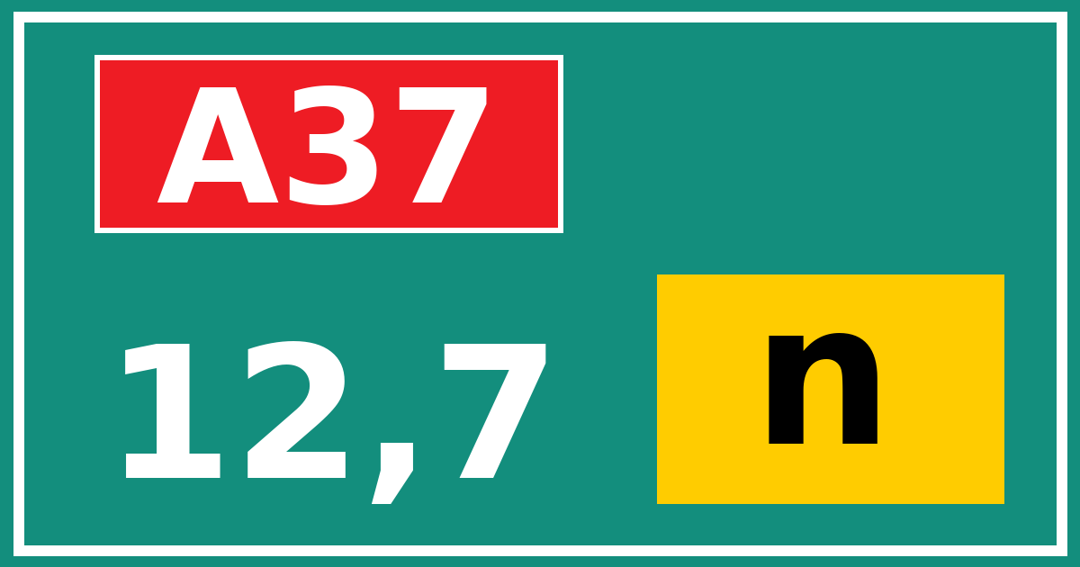 Hectometerbord A37 12,7 letter n