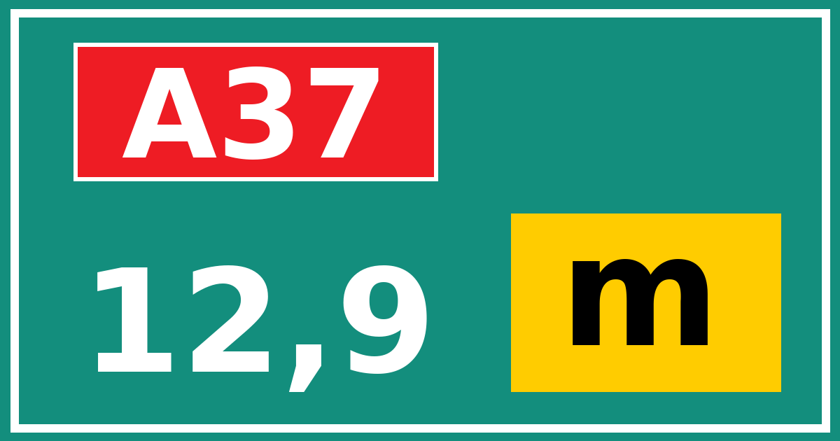 Hectometerbord A37 12,9 letter m