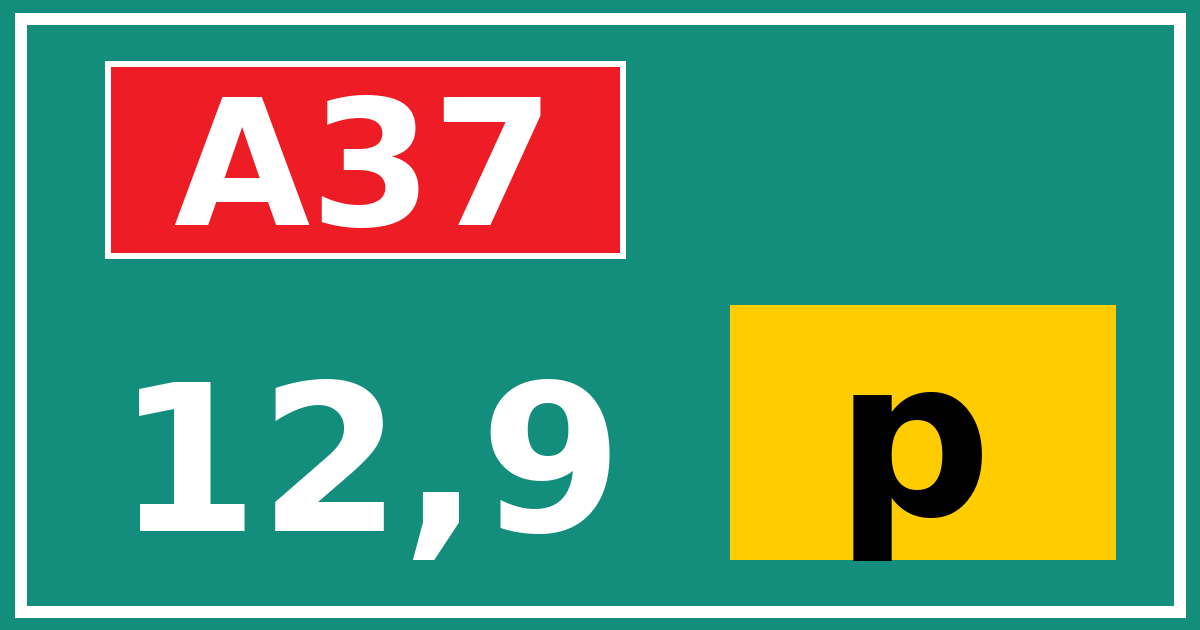 Hectometerbord A37 12,9 letter p
