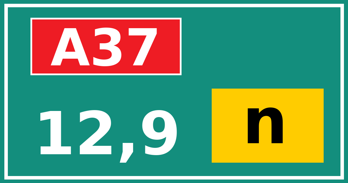 Hectometerbord A37 12,9 letter n