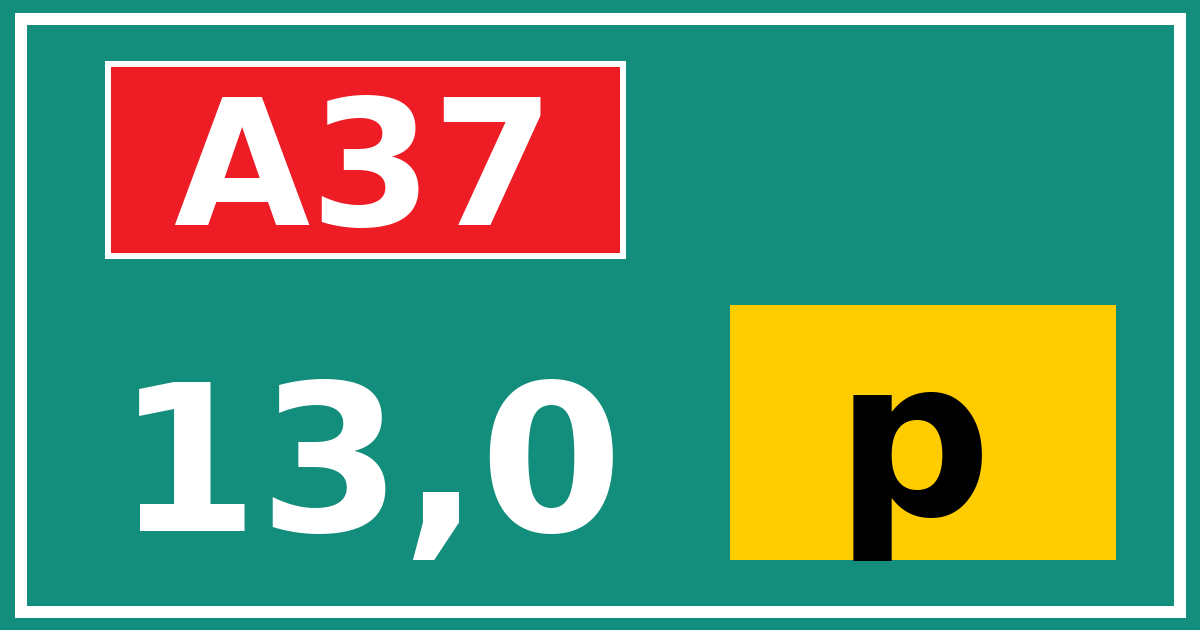 Hectometerbord A37 13,0 letter p