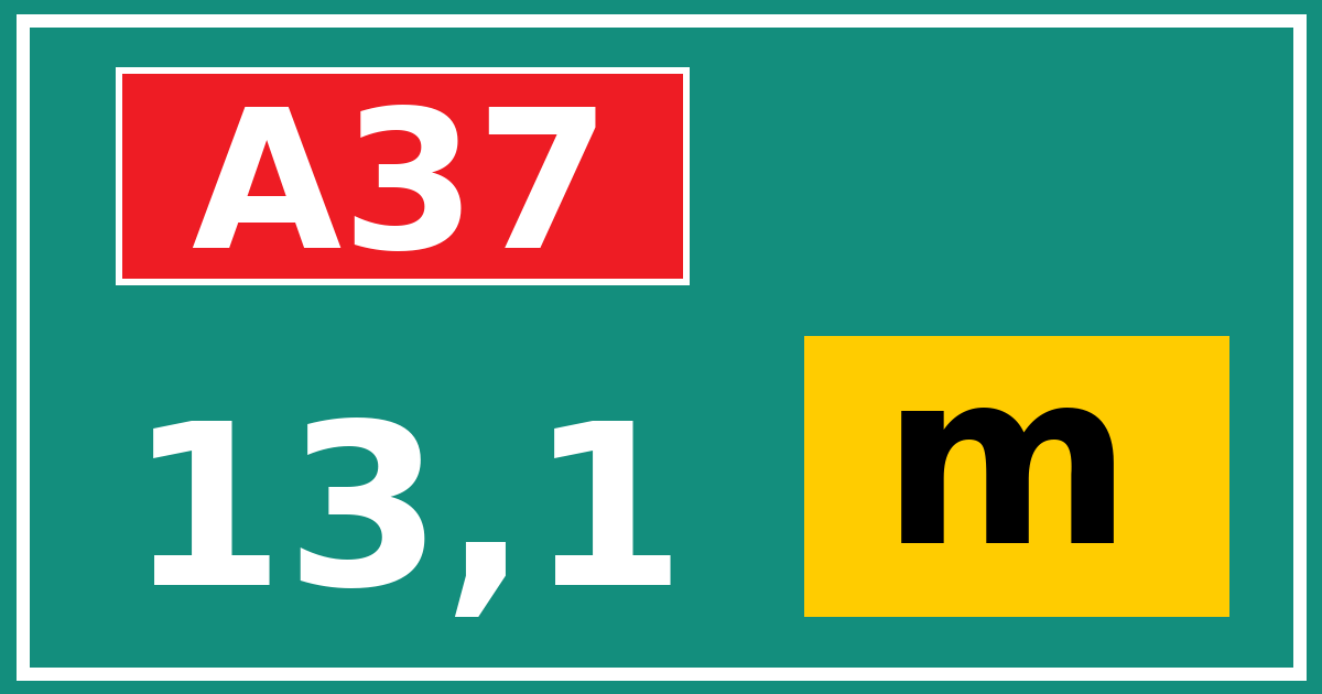 Hectometerbord A37 13,1 letter m