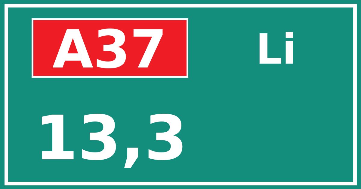 Hectometerbord A37 13,3 zijde Li