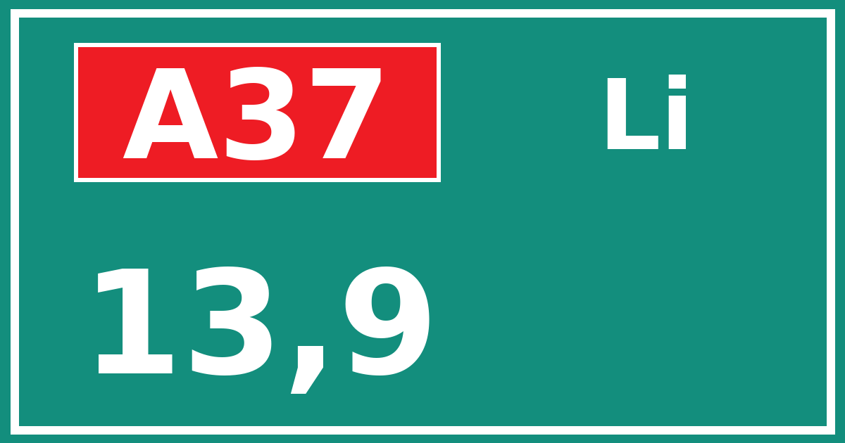 Hectometerbord A37 13,9 zijde Li