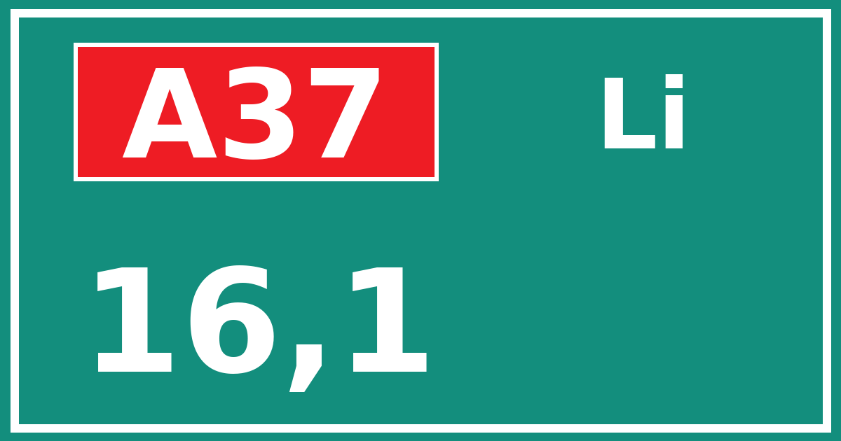 Hectometerbord A37 16,1 zijde Li