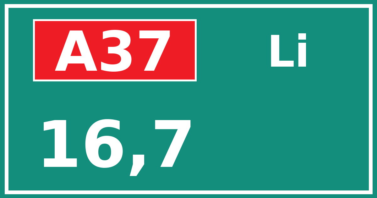 Hectometerbord A37 16,7 zijde Li