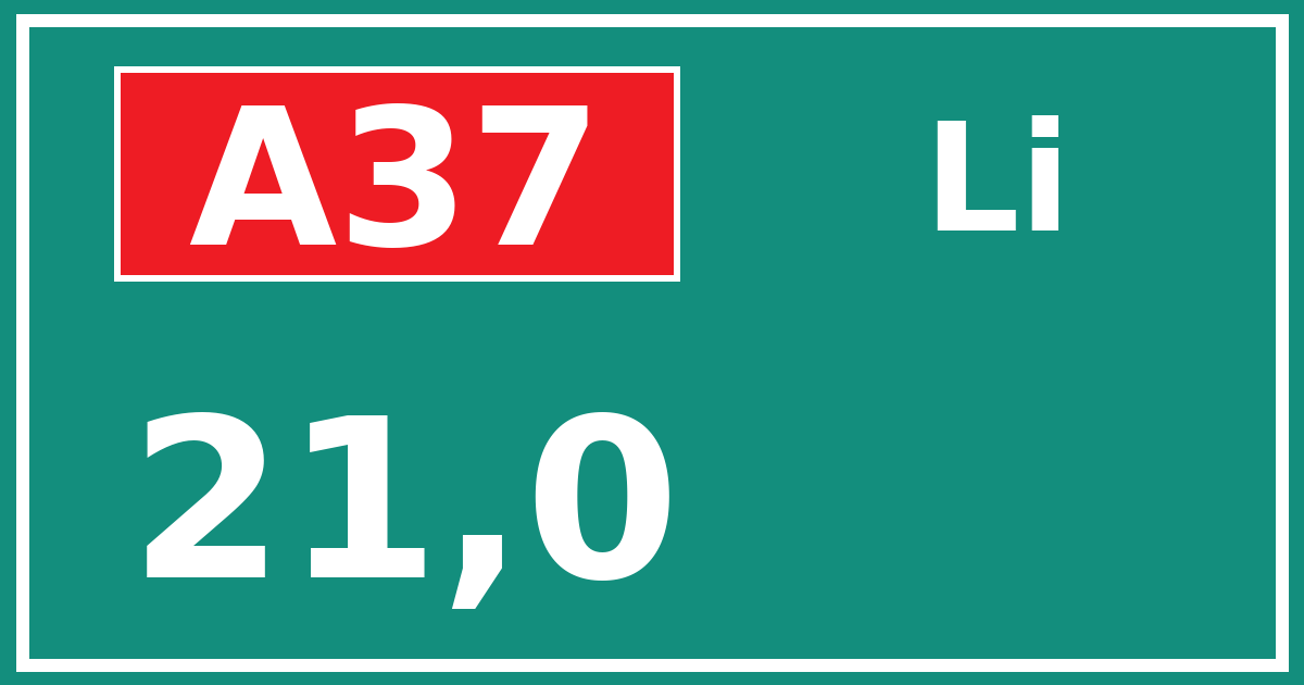 Hectometerbord A37 21,0 zijde Li