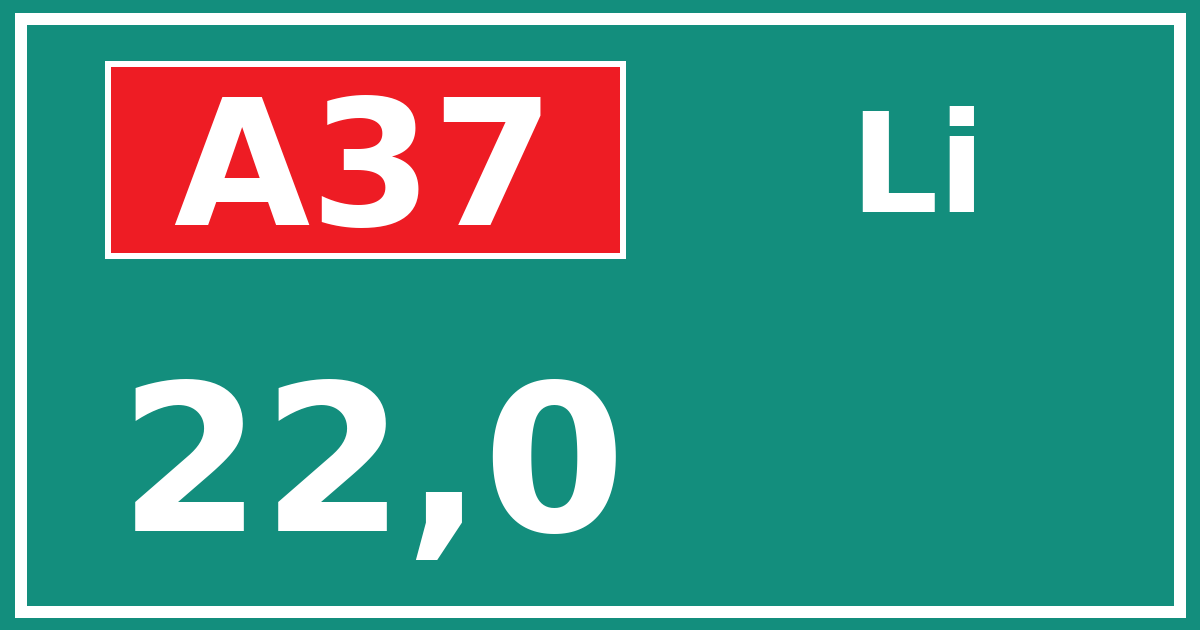 Hectometerbord A37 22,0 zijde Li