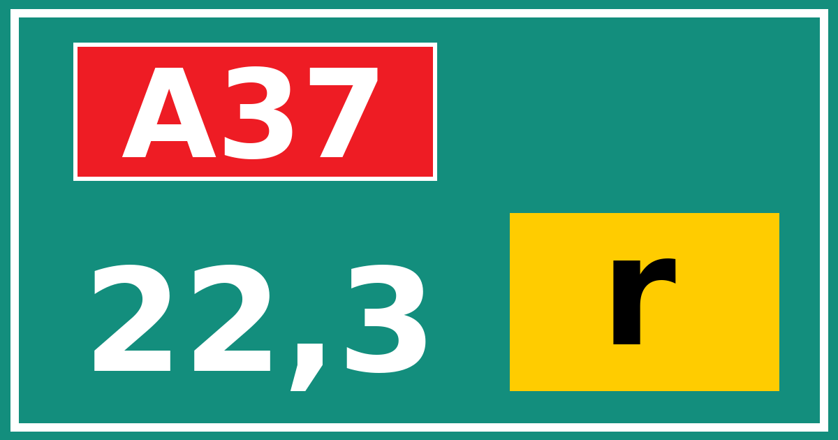 Hectometerbord A37 22,3 letter r