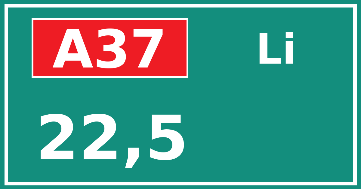 Hectometerbord A37 22,5 zijde Li