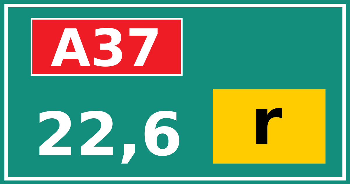 Hectometerbord A37 22,6 letter r
