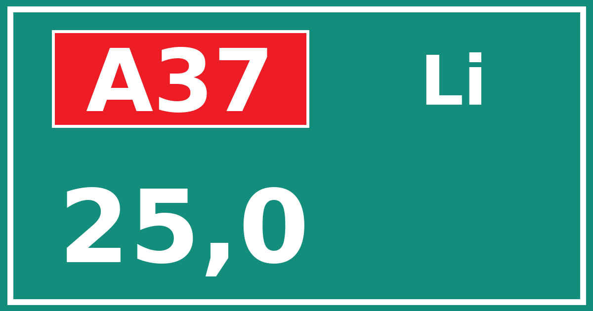 Hectometerbord A37 25,0 zijde Li