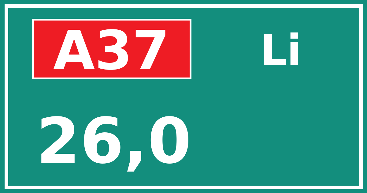 Hectometerbord A37 26,0 zijde Li