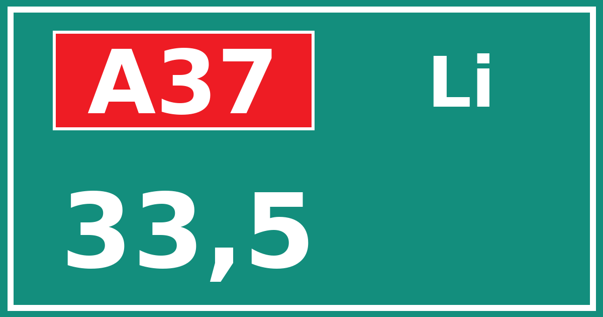 Hectometerbord A37 33,5 zijde Li