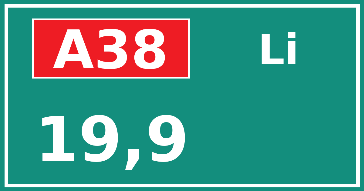 Hectometerbord A38 19,9 zijde Li