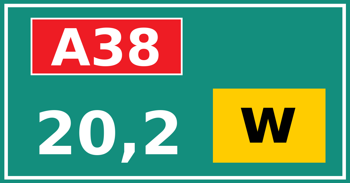 Hectometerbord A38 20,2 letter w