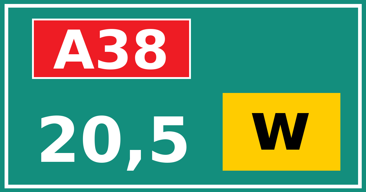 Hectometerbord A38 20,5 letter w