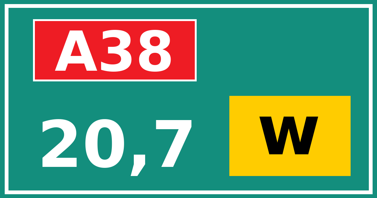 Hectometerbord A38 20,7 letter w