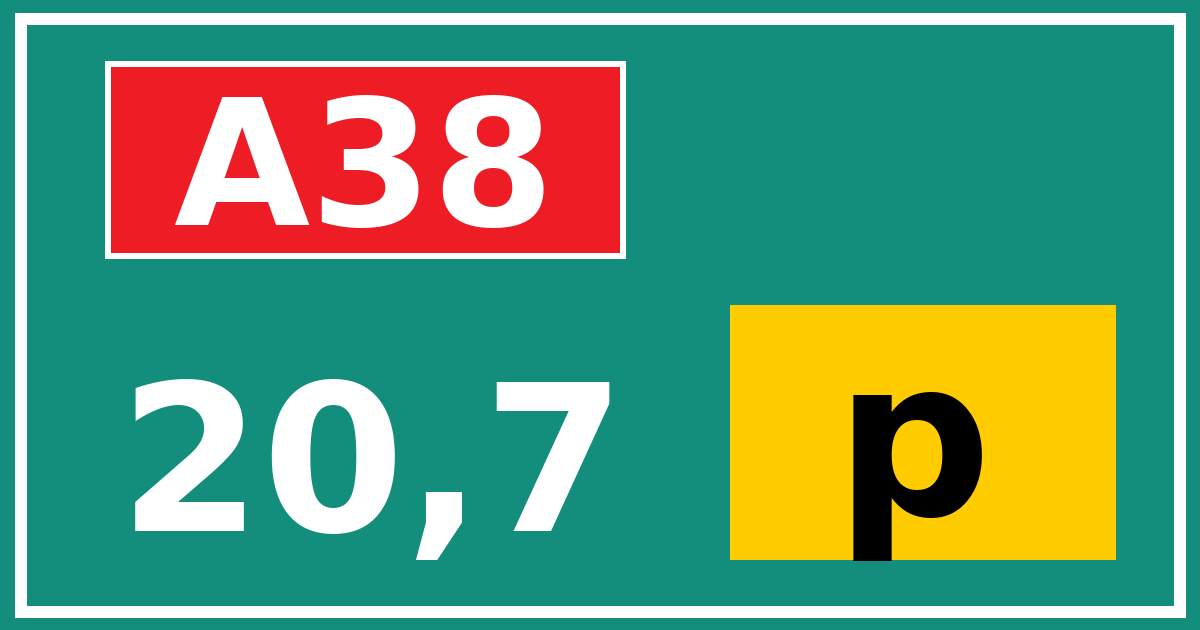 Hectometerbord A38 20,7 letter p