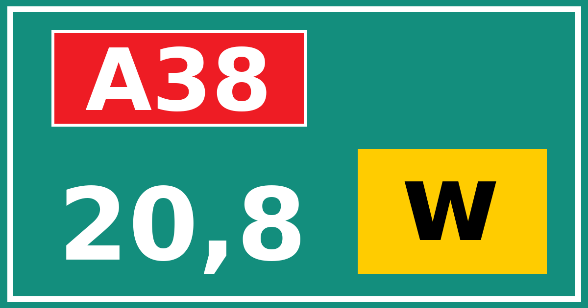 Hectometerbord A38 20,8 letter w