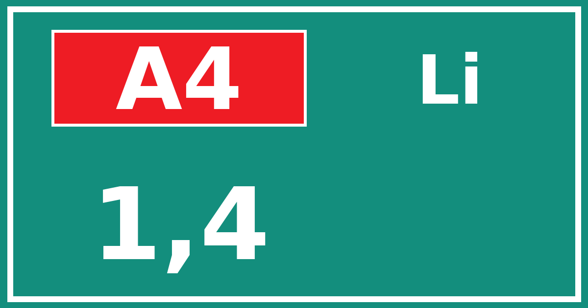 Hectometerbord A4 1,4 zijde Li