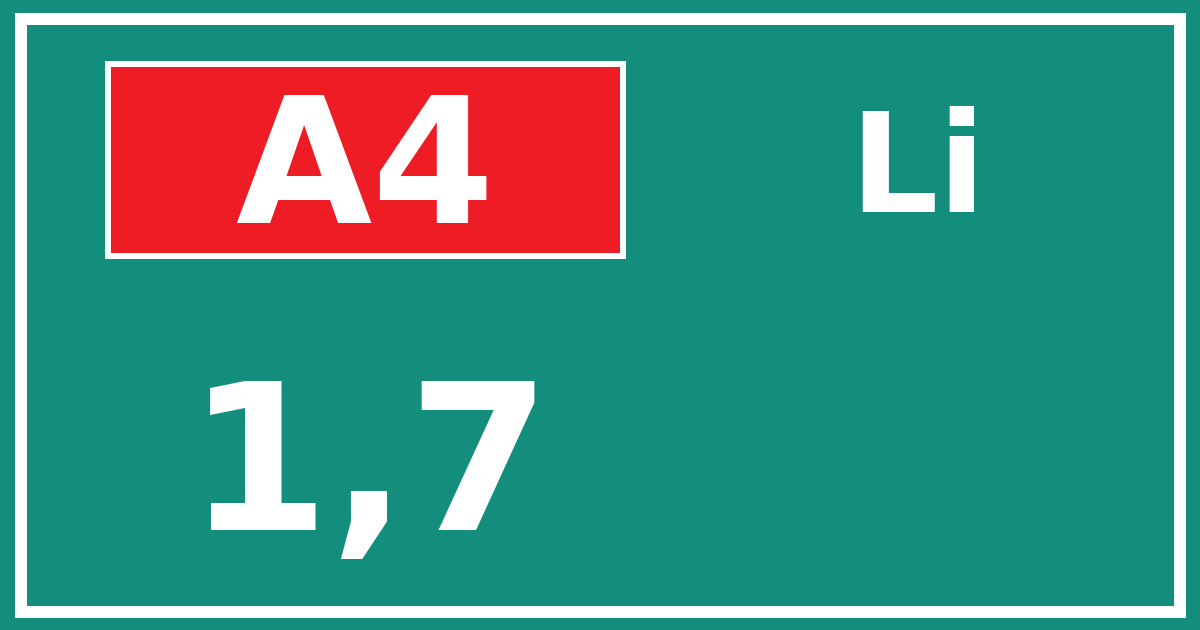 Hectometerbord A4 1,7 zijde Li