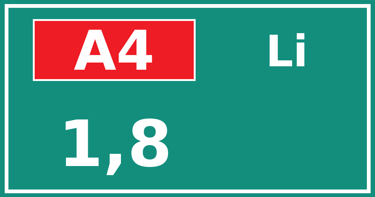 Hectometerbord A4 1,8 zijde Li