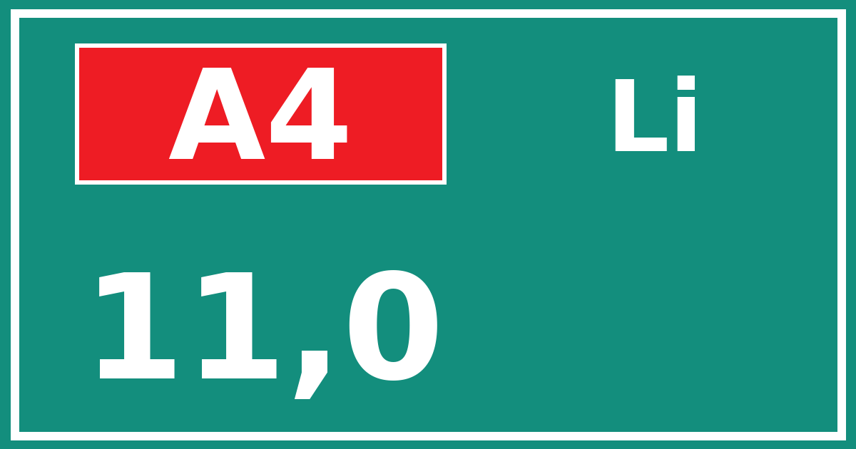 Hectometerbord A4 11,0 zijde Li