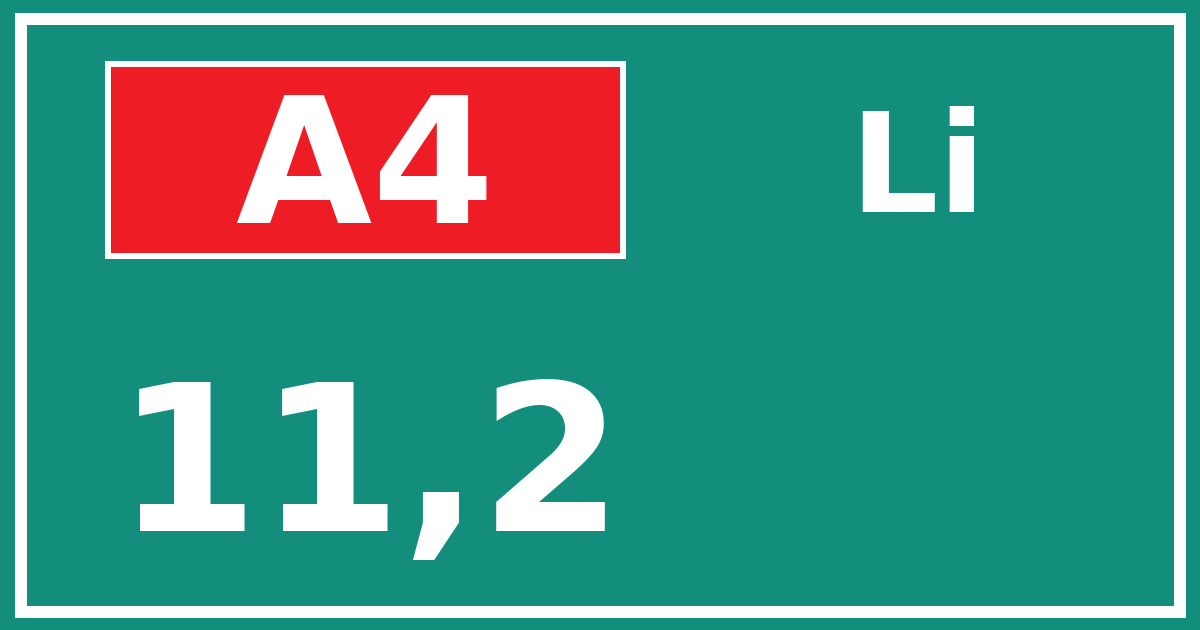 Hectometerbord A4 11,2 zijde Li