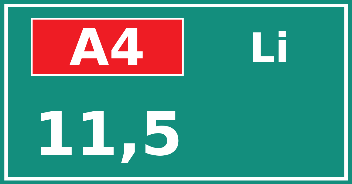 Hectometerbord A4 11,5 zijde Li