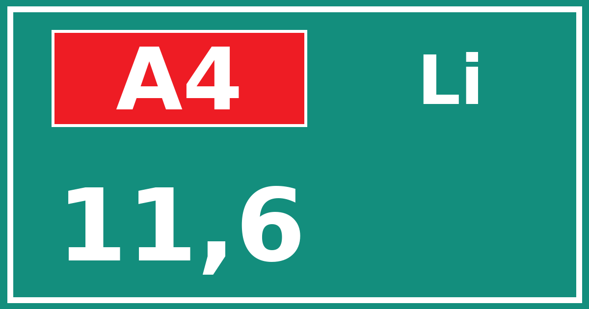 Hectometerbord A4 11,6 zijde Li