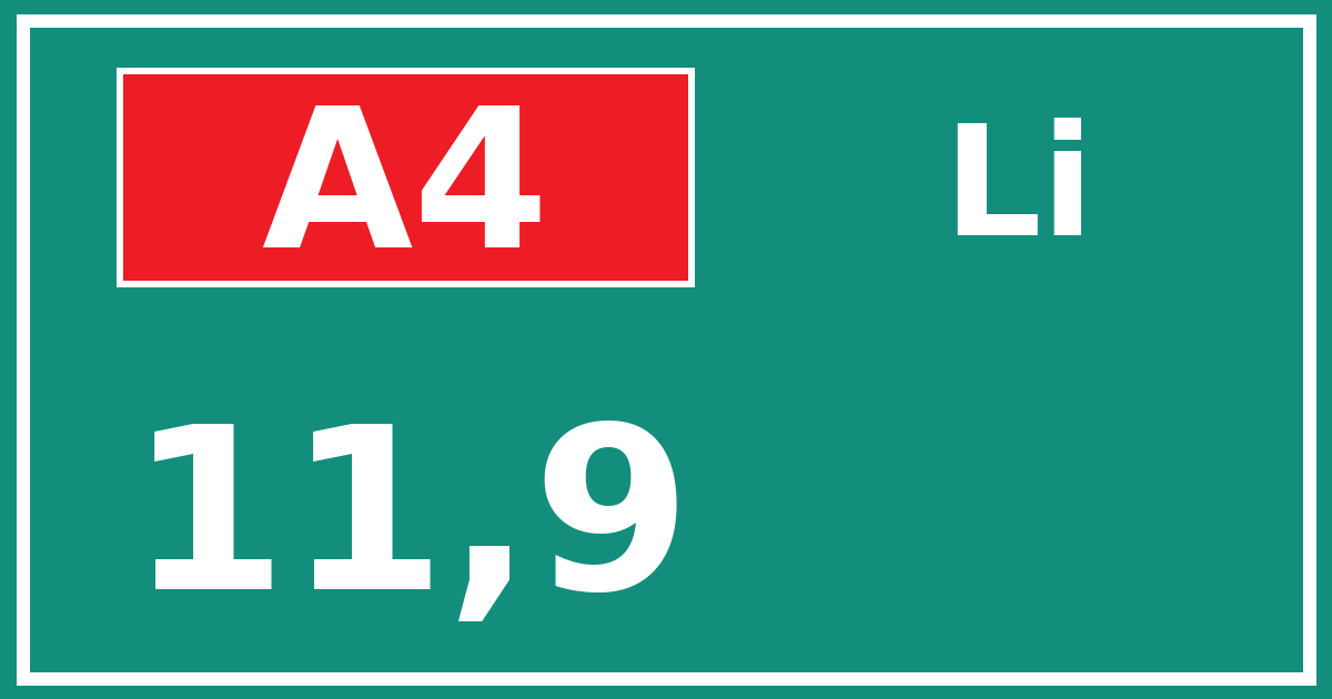 Hectometerbord A4 11,9 zijde Li